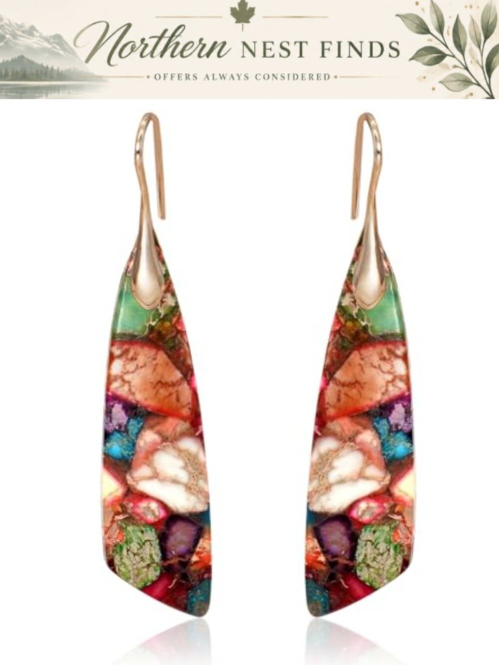 Natural Stone Triangle Dangle Drop Earrings Boho Lightweight Women
